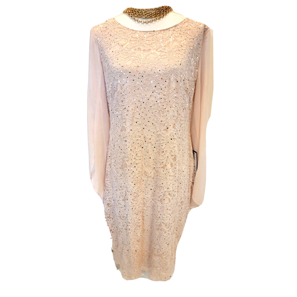 New Connected Apparel Womens Sequin Slit Sleeve Lace Cocktail Holiday Dress 12